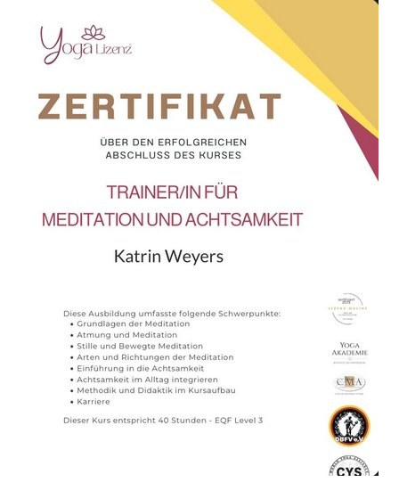 Zertifikat Trainerin für Meditation und Achtsamkeit