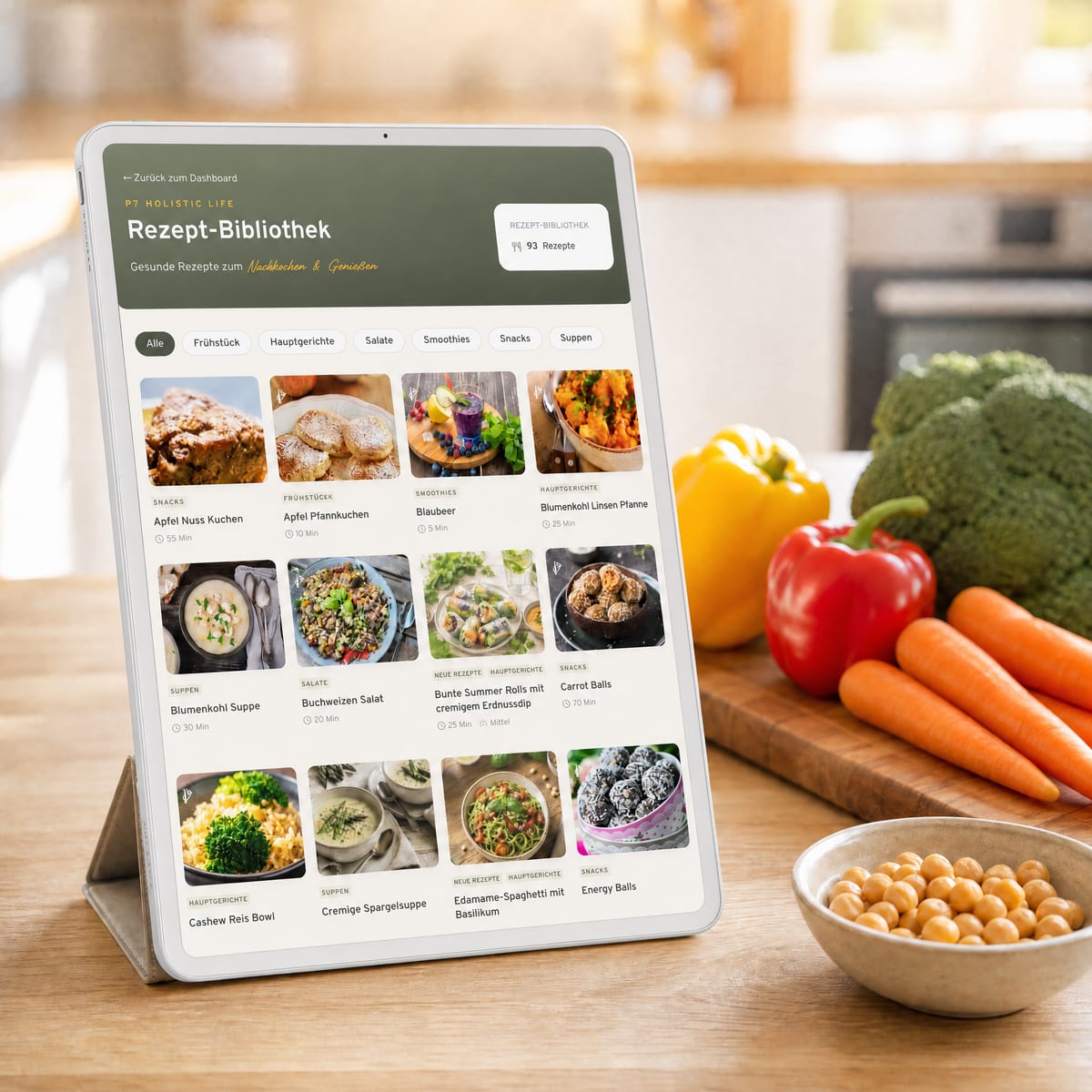 Rezept-Bibliothek der Membership auf dem Tablet in der Küche