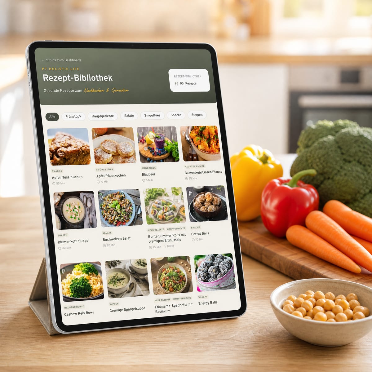 Rezept-Bibliothek der Membership auf dem Tablet in der Küche