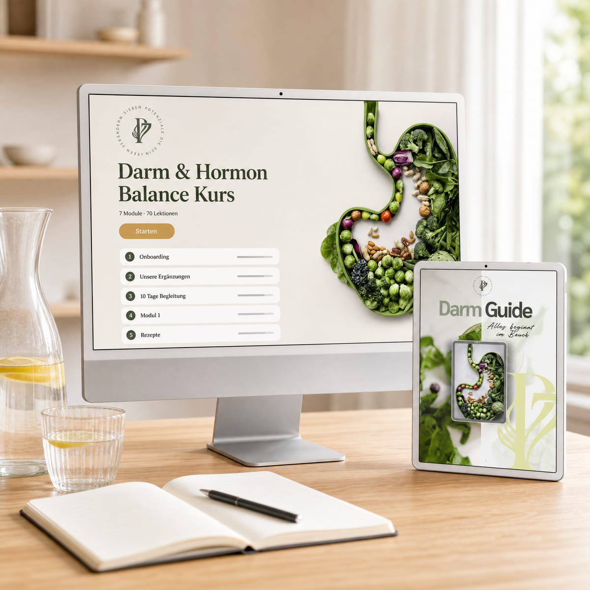 Darm- und Hormon Balance Kurs auf Monitor und Tablet